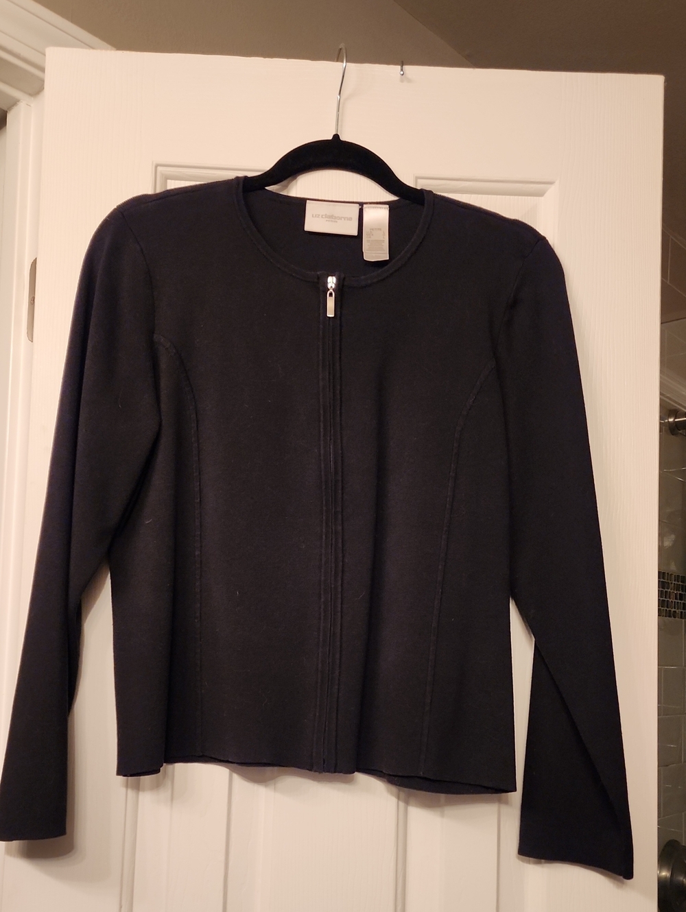 Liz Claiborne Black Zip-Front Knit Cardigan